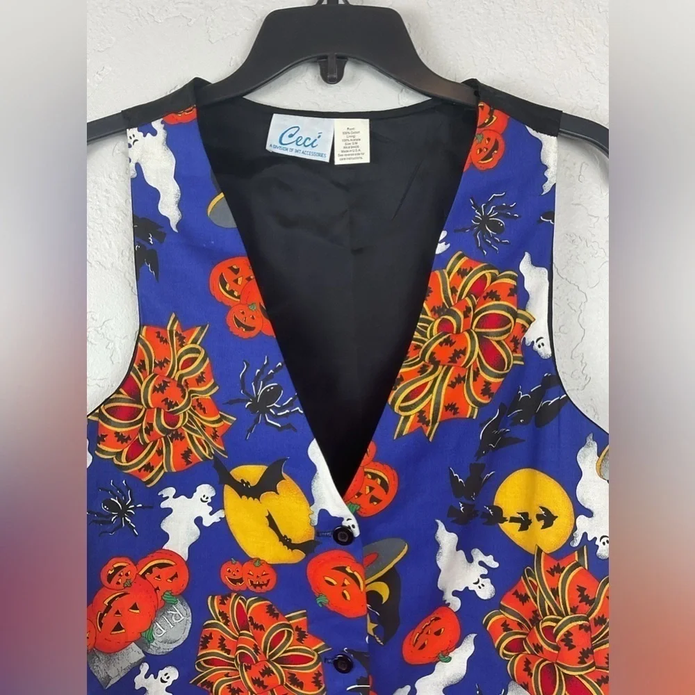 Ceci Halloween Button Down Vest Seasonal Novelty Size Small Pumpkin Ghost
